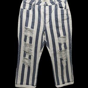 NEW PacSun Los Angeles mom jeans pants size 31 blue & white stripes distressed